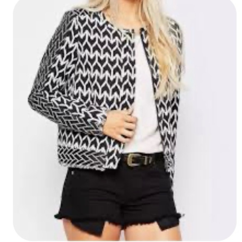 Maison Scotch Woven Aztec Style Contrasting Prints White Black Jacket Small